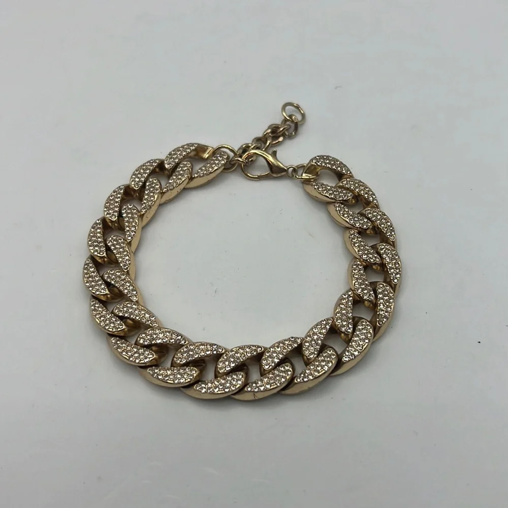 Men Cuban chain bracelet gold with rhinestones